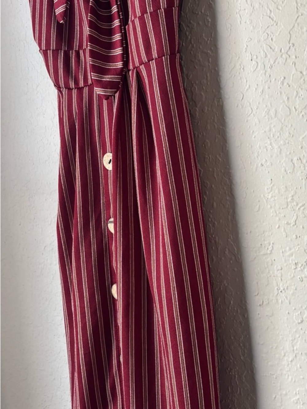 Striped Tie-Front Button Midi Dress in Burgundy